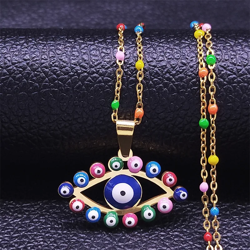 Turkey Style Stainless Steel Design Polychrome Devil's Eye Zircon Pendant Necklace UNISEX New Trend Fashion Neck Chain Gift