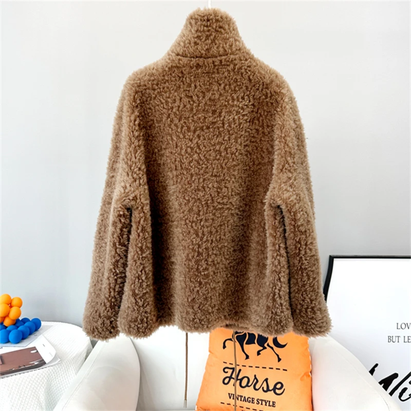 2023 Fall and Winter New Lamb Wool Warm Jacket Top Female Sheep Shearing Zipper Short Young Women Stand-up Collar Coat JT3505