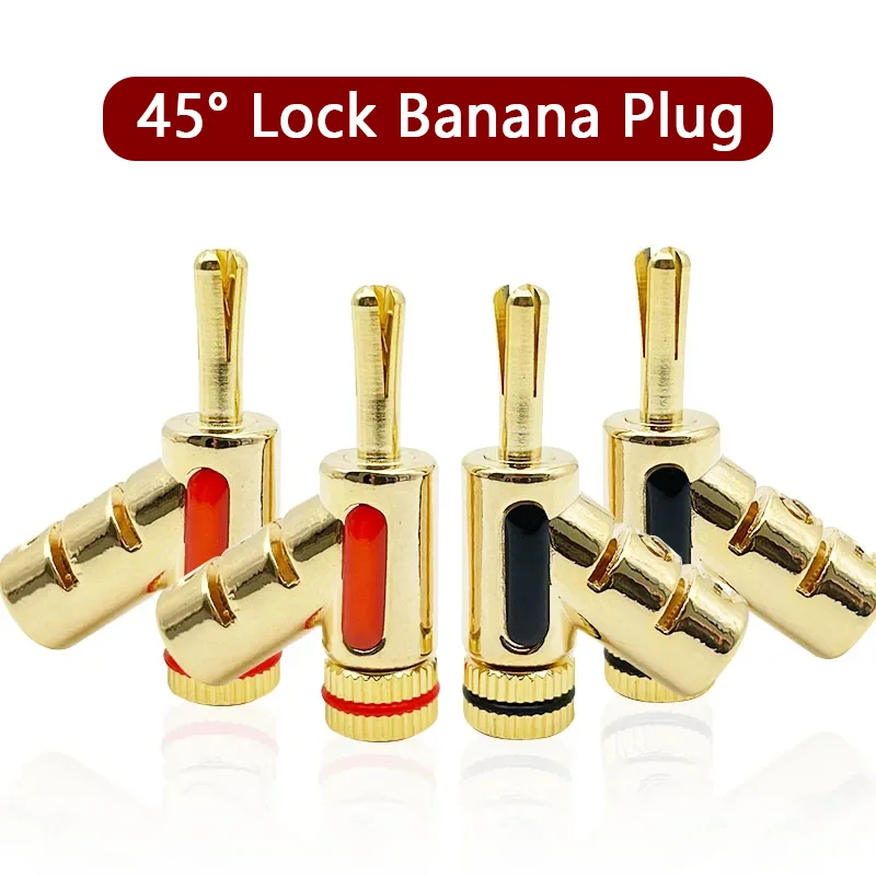 

8Pcs 24K Gold Plated High Performance Banana Connectors Audio 45Dgree Locking Banana Plug For Speaker Cable