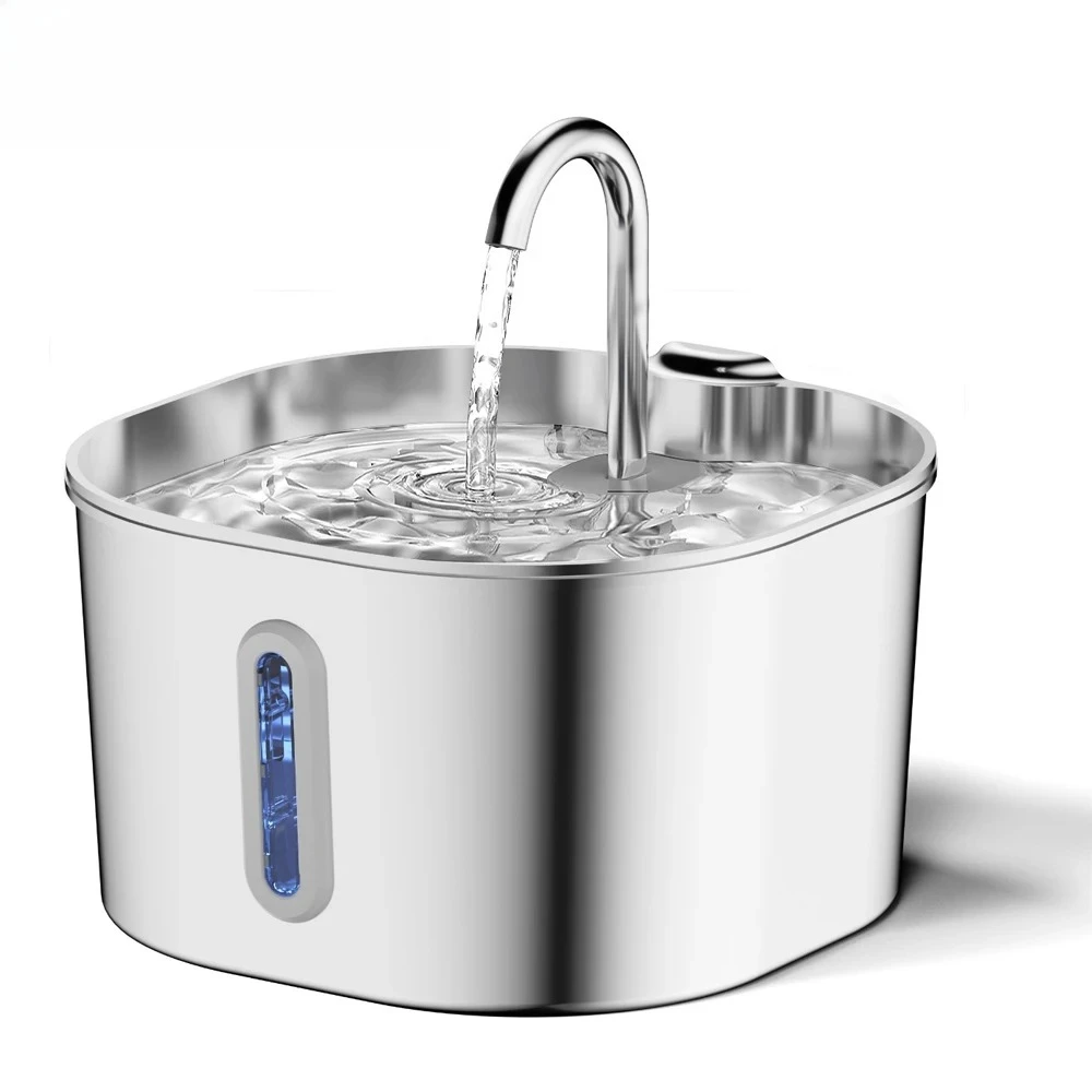 Fontanella Automatica Per Gatti Zyfeeder 2.2L, Fontanella Quadrata In Acciaio Inox Per Animali Domestici, Fontanella Per Cani Con Finestra (Senza Spina 5V 1A)