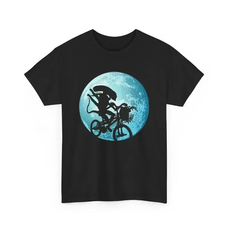Moonlight Alien Bike Ride Tee Extraterrestrial Cyclist Top