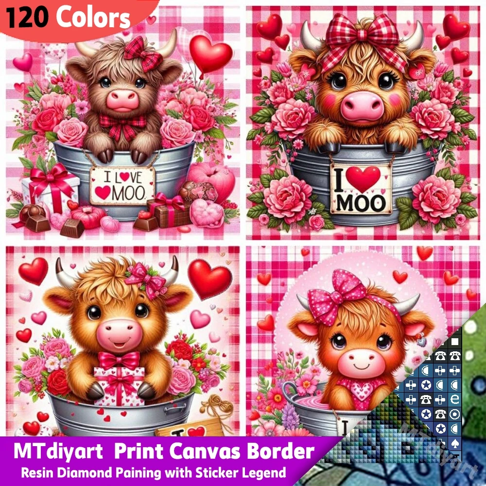 

Роза Корова Алмазная картина Печать Холст Бордюр с наклейкой Легенда Животное Полный дрель Мозаика Цветок Сердце Набор Домашний декор Ручная работа