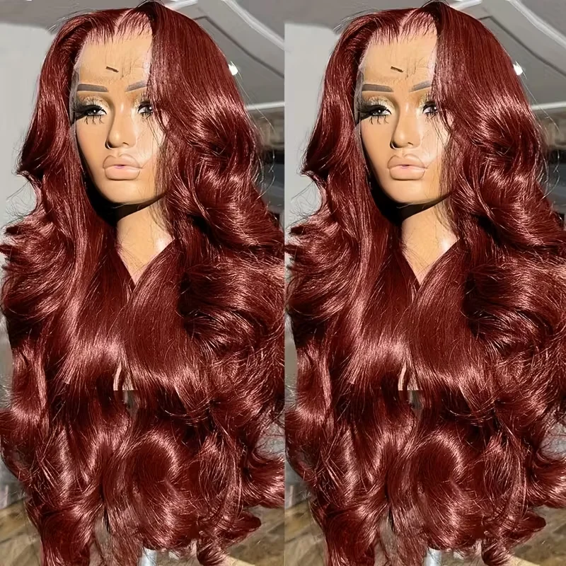 

Красновато-коричневый объемная волна 13x6 Кружевные фронтальные парики Remy Предварительно выщипанные красные цветные 13x4 Прозрачные парики из натуральных волос на кружеве для женщин