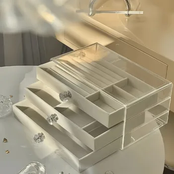 아크릴 벨벳 쥬얼리 정리함, 서랍 3 개, 쌓을 수 있는 디스플레이 보관 귀걸이, 목걸이 팔찌 상자, 여성용 거치대 케이스