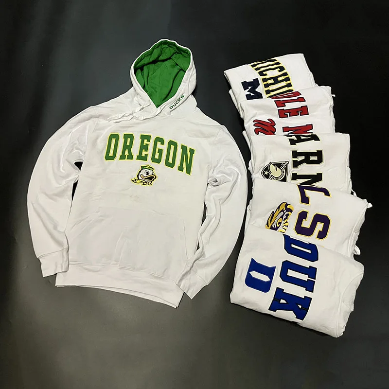 Moletom NCAA Branco Bordado para Basquete, Sweatshirt Esportivo, Fitness, Corrida, Tamanho Grande, Jaqueta com Capuz para Homens