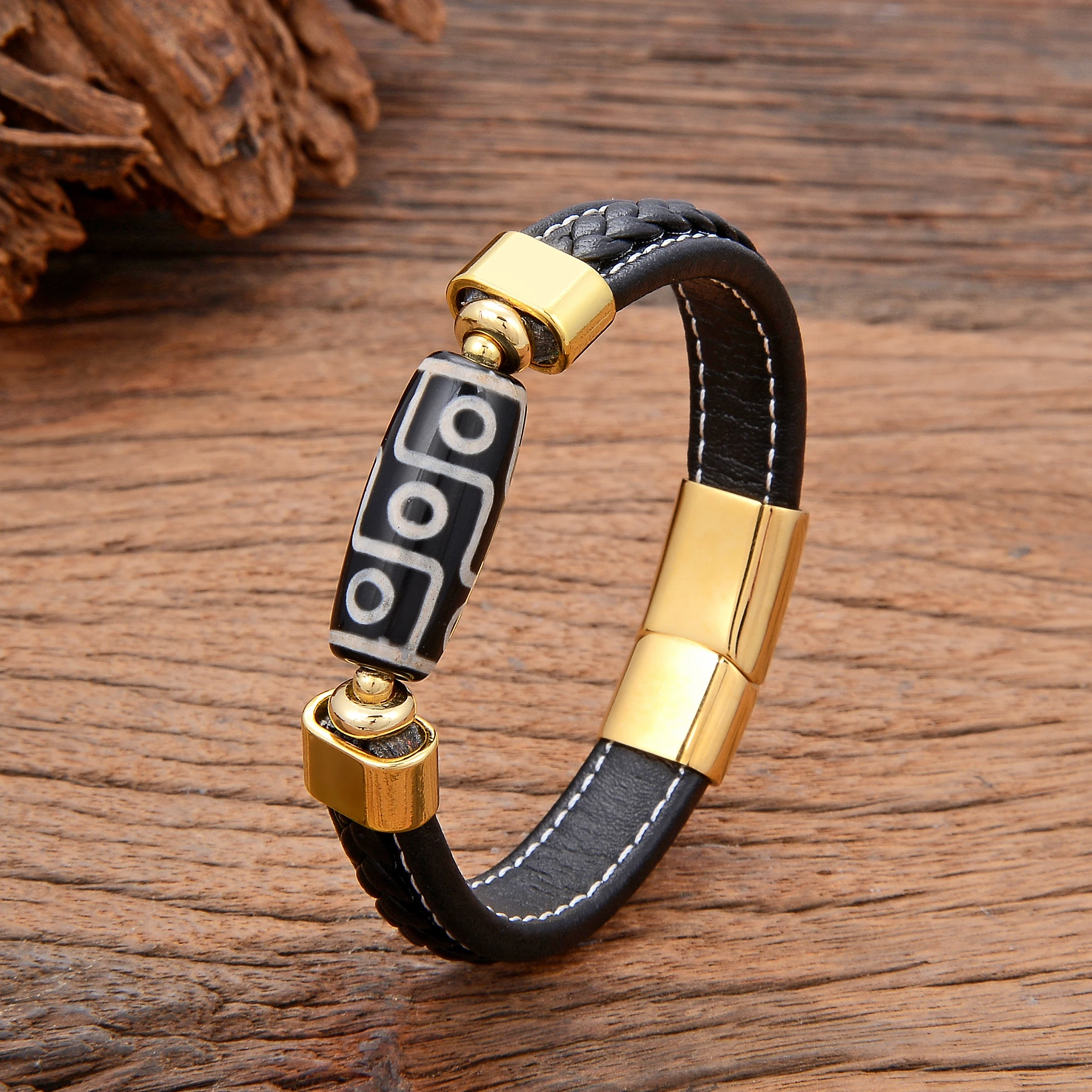 New Natural Tibetan Nine Eyes Dzi Stone Bracelet For Men Women Unisex  Woven Vintage Leather Rope Bangles Jewelry New In 2022