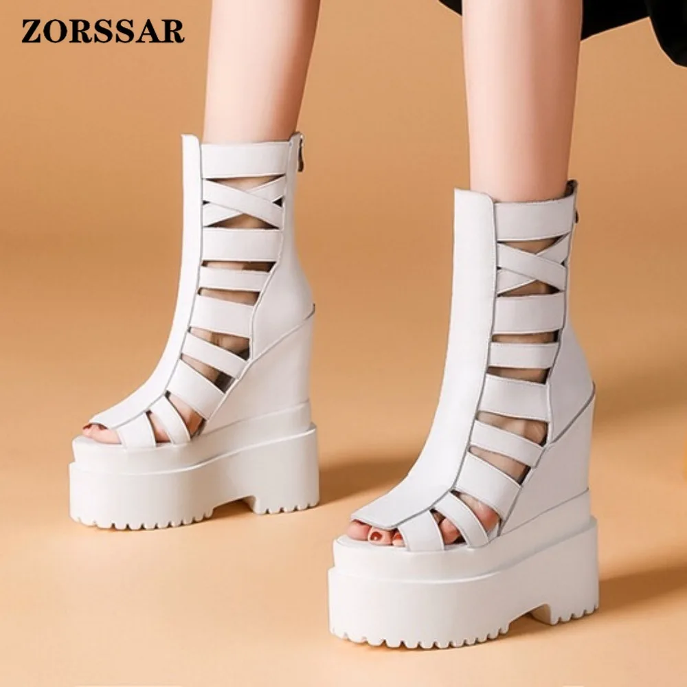 

Женские босоножки-гладиаторы на платформе с высоким каблуком 16 см, с вырезами, на толстой подошве, с открытым носком, на молнии сзади, для вечеринок