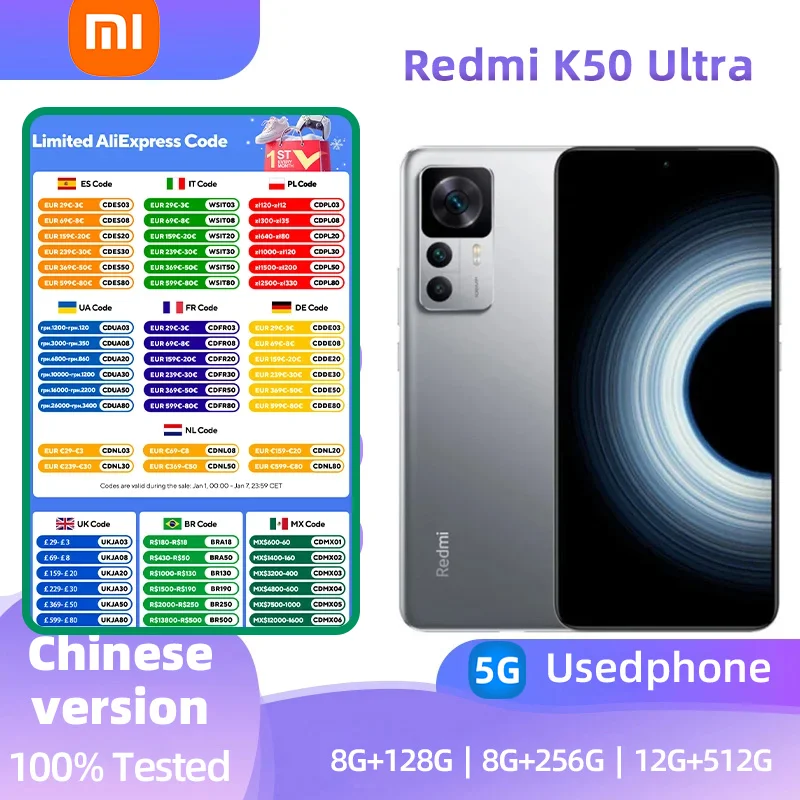 Xiaomi Redmi K50 Ultra 5G 6.67inch Android RAM 8GB ROM 128GB Smartphone Snapdragon 8+ Gen 1 5000mAh Battery used phone