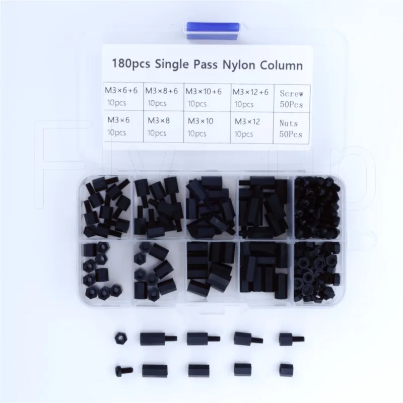 180Pcs M3 Mixed Female Male Hex Spacing Screws Set Nylon Standoff Spacer Column For PCB Motherboard Fixed Plastic Wood Screws