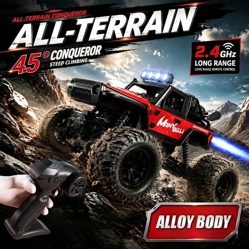 ZWN 1:14 2.4G RC Car With Light 5CH Alloy Spray 4WD Remote Control Crawler 4x4 All-terrain Off-road Climbing Vehicle Toy for Kid