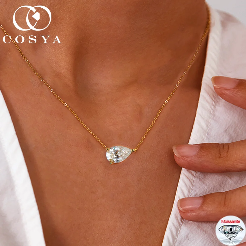 

COSYA 1-3CT ожерелье из муассанита грушевидной огранки для женщин, 100% серебро 925 пробы, золото 18 карат, сверкающий водный капля, лабораторный бриллиантовый кулон, ювелирные изделия