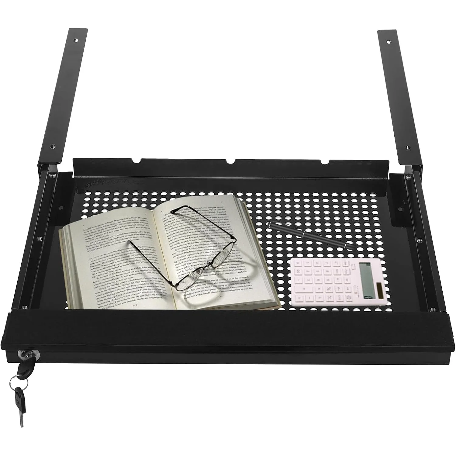 

Under Desk Mounted Sliding Pull-Out Drawer Organizer with Lockable Design, Padded Laptop Shelf for Office,Home