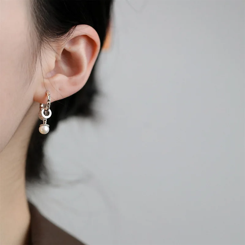 VENTFILLE-pendientes de perlas con textura de Lava líquida para mujer, de Plata de Ley 925, diseño Retro, joyería versátil, regalo, triangulación de