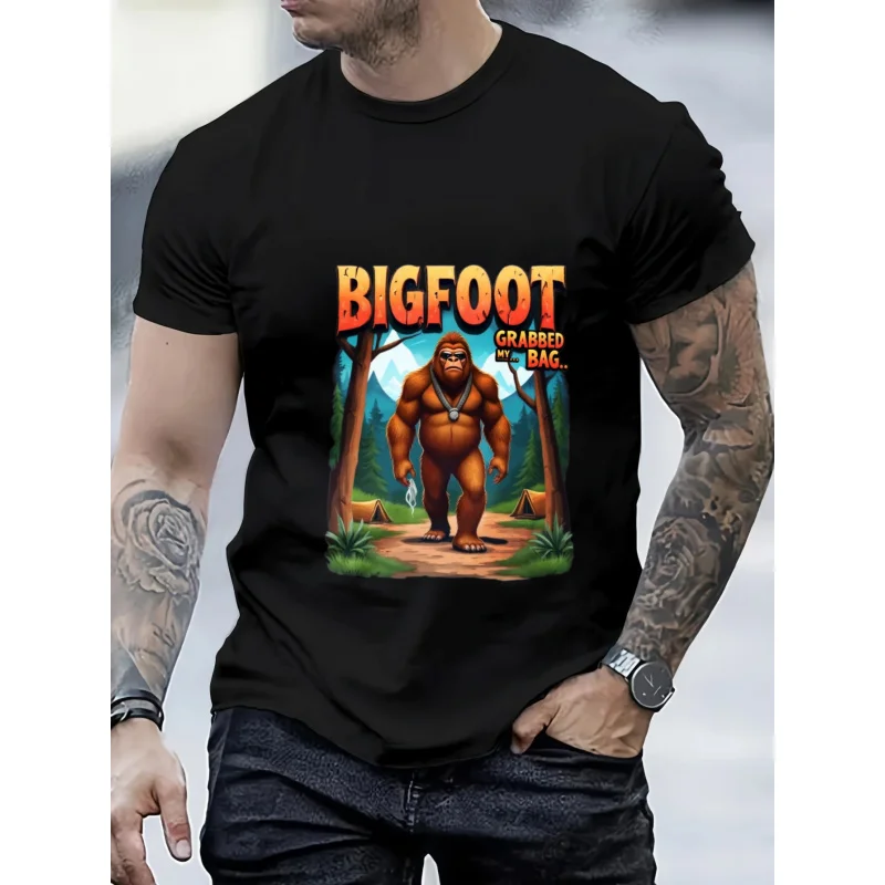 تي شيرت رجالي أسود Bigfoot Grabbed My Bag مطبوع بنمط ونص قطن عالي الجودة 180 جرام #1