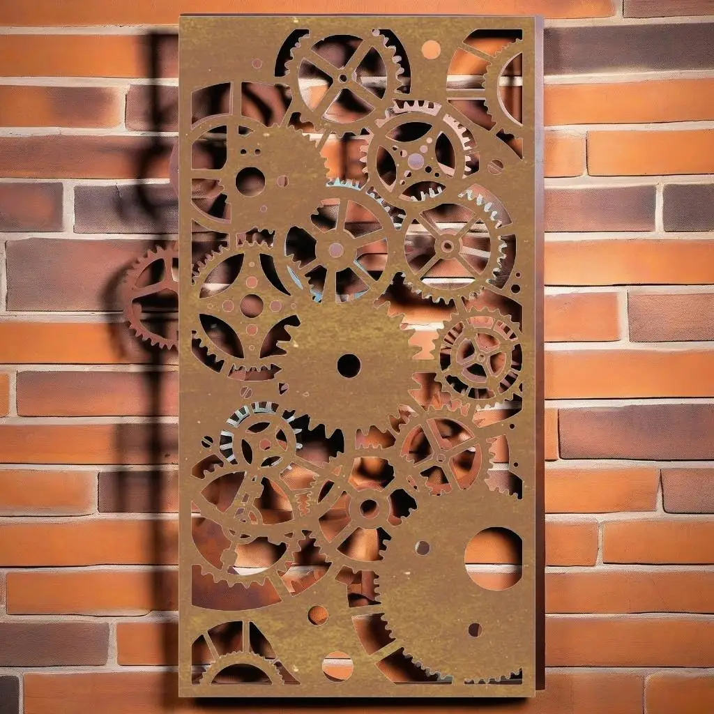 41.3x21.7 Corten Steel Gear Wheel Wall Art for Patio Decoration - Unique Industrial Style