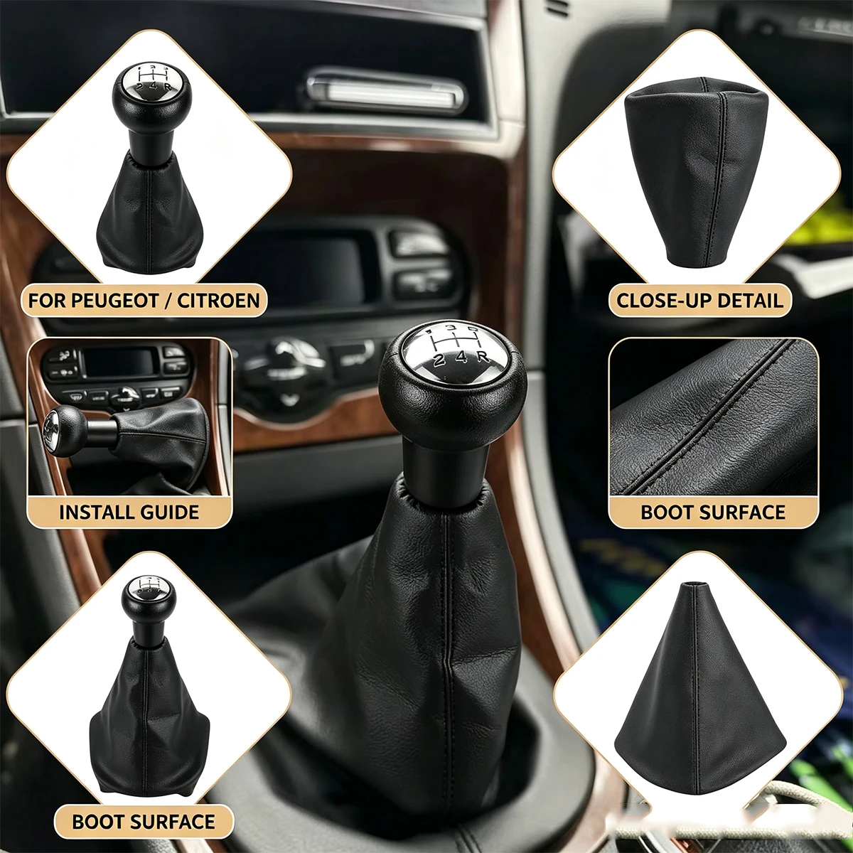 Replacement 5 Speed Manual Shifter Lever with Gaiter Boot for Peugeot 207 307 406 Citroen C3 C4 C5 XSARA - Gear Knob