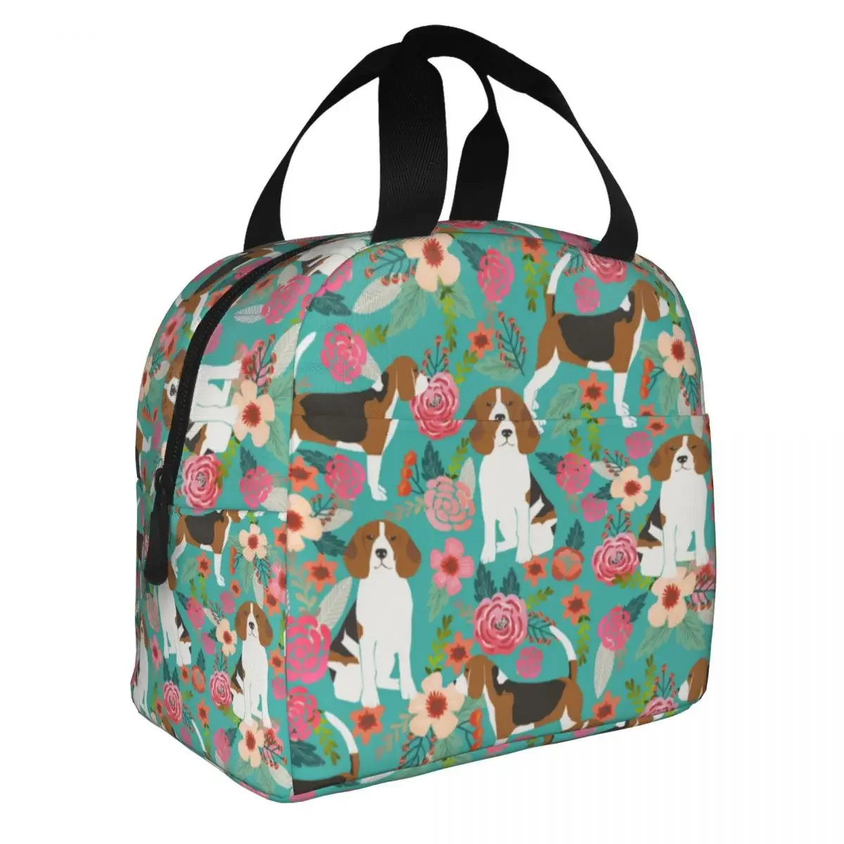 Bolsa de almuerzo impermeable para hombres y mujeres, bolsa de almuerzo con aislamiento para perros, Beagle Florals, Picnic, Animal, Oxford