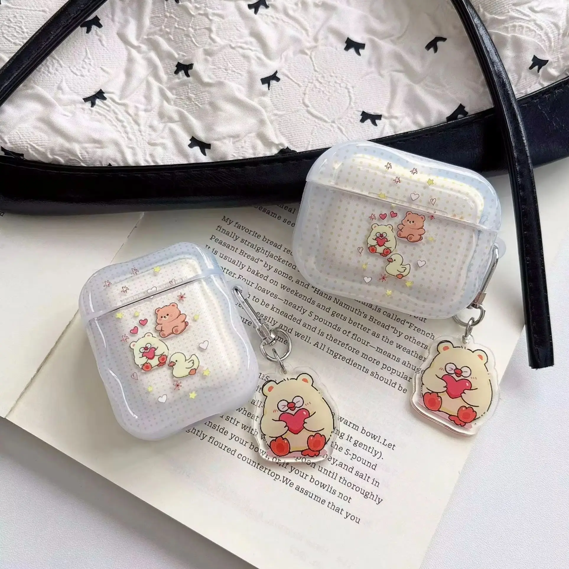 Cartoon Lines Bear Duck Love Star Orange Polka Dots Pattern Transparent Earphone Cover Case For AirPods 1 2 3 4 5 Pro Pro2 Pro3