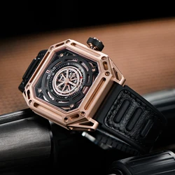 OBLVLO Luxury Brand Super Luminous Men Sport Watch Rose Gold Mechanical Automatic Watch Square Waterproof Rubber Watch AK