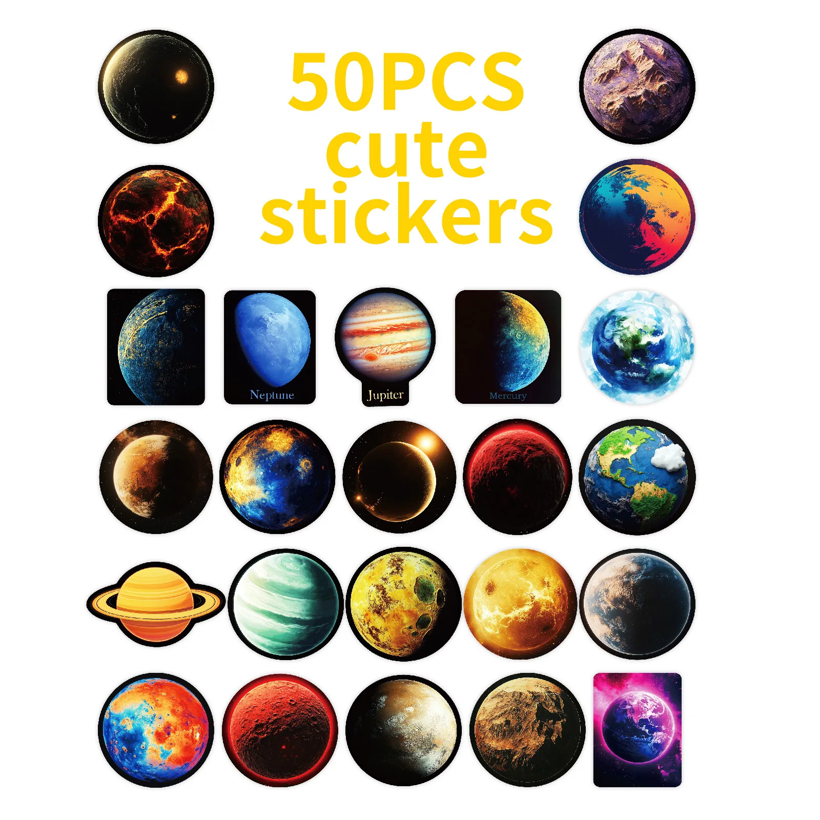 50PCS Planet Cartoon Stickers Space Graffiti Universe Decoration Star Decals Luggage Laptop Guitar Car Bike Skateboard Toys