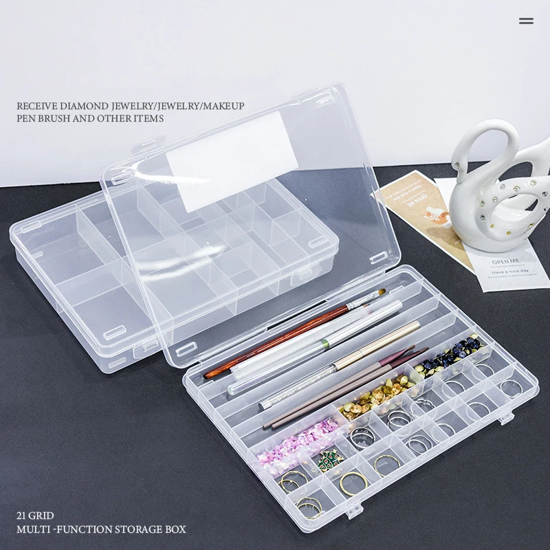 

21 Grid Nail Jewelry Storage Box Nail Art Painting Brush Storage Box Jewelry Rings Earrings Transparent Storage Box