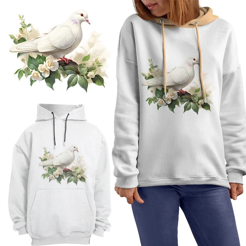 Watercolor White Pigeon Garden Iron on Patches For DIY Heat Transfer Clothes Thermal transfer stickers Decoration Printing