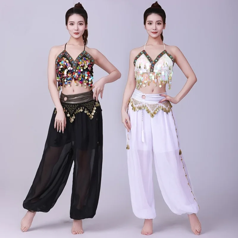 زي أداء الرقص الهندي، زي أداء المسرح، قميص رسن مع مجموعة ترتر وهامش، زي الرقص الشرقي #3