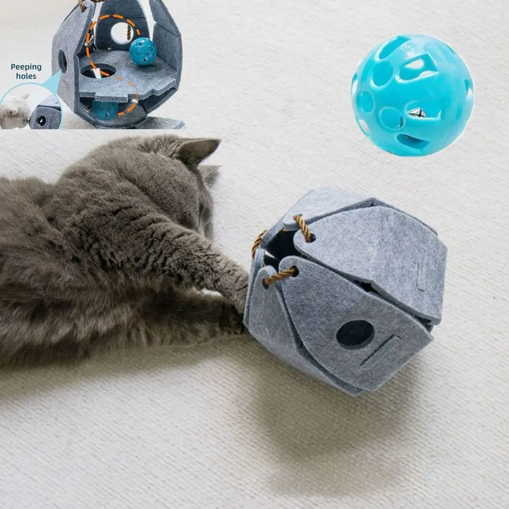

New with Bell Cat Puzzle Ball Toy Foldable Felt Felt Cat Enrichment Toy Pet Supplies Cat Toys