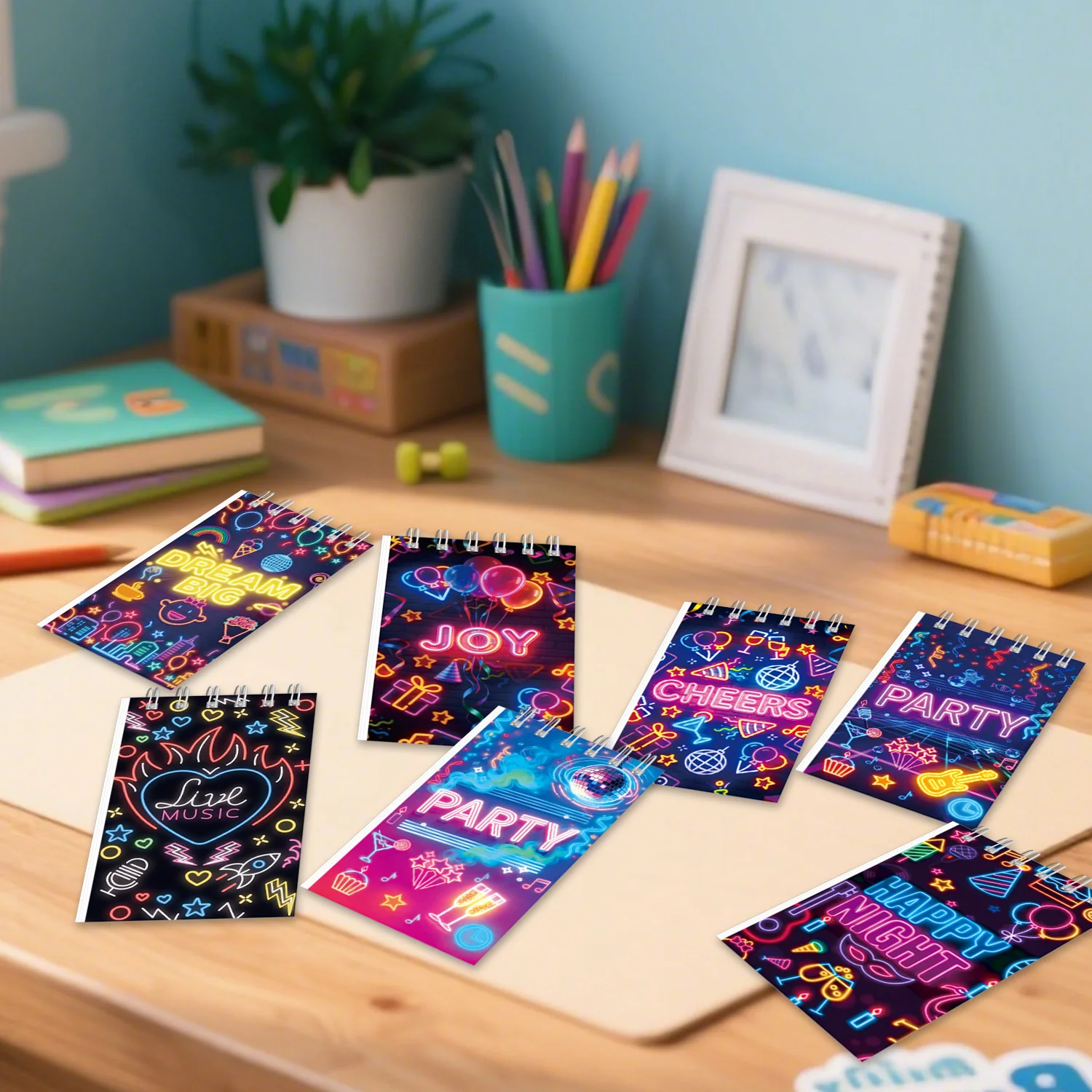 Neon Glow Party Mini Spiral Notebook 24 Pages Night Music Cocktail Print Portable Pocket Notepad Birthday Party Favor Stationery view 5