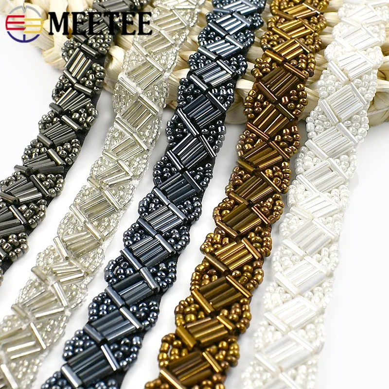 2/5Yard 15Mm Hiasan Renda Manik-manik Pakaian Gaun Pita Pita Hiasan Kepala Pinggiran Anyaman Dekorasi Buatan Tangan Pita Aksesori Jahit DIY