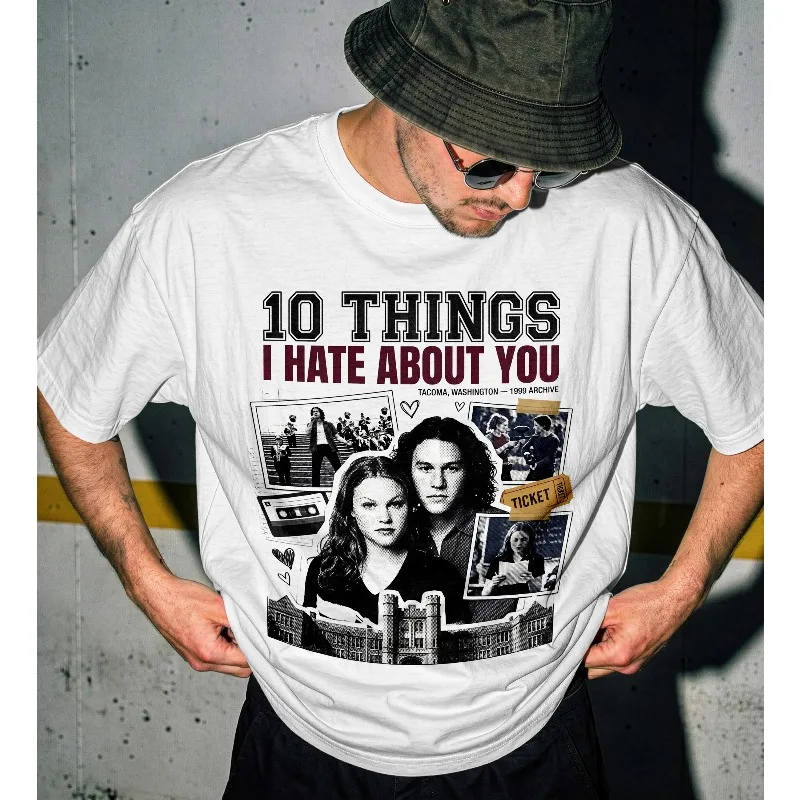 10 Things I Hate About You Shirt, Vintage 90s Rom-Com Graphic Tee Summer unisex Loose and Breathabl T-shirt Top