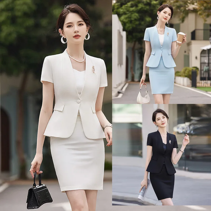 Host Professional Outfit for Women Summer Suit Set Jewelry Store Reception Gold Store Beauty Salon Broadcasting Work Uniform