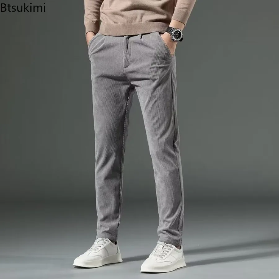 High Quality Brand Men's Corduroy Thicken Pants Fashion Khaki Narrow Leg Casual Pants Thermal Plush Trousers Autumn Winter Male