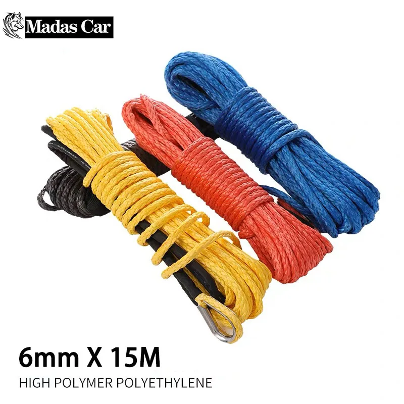 15M 7500LBS Synthetic Winch Rope Line Recovery Cable For Jeep Off Road 4WD ATV UTV Truck Boat SUV Synthetic Winch Towing Rope