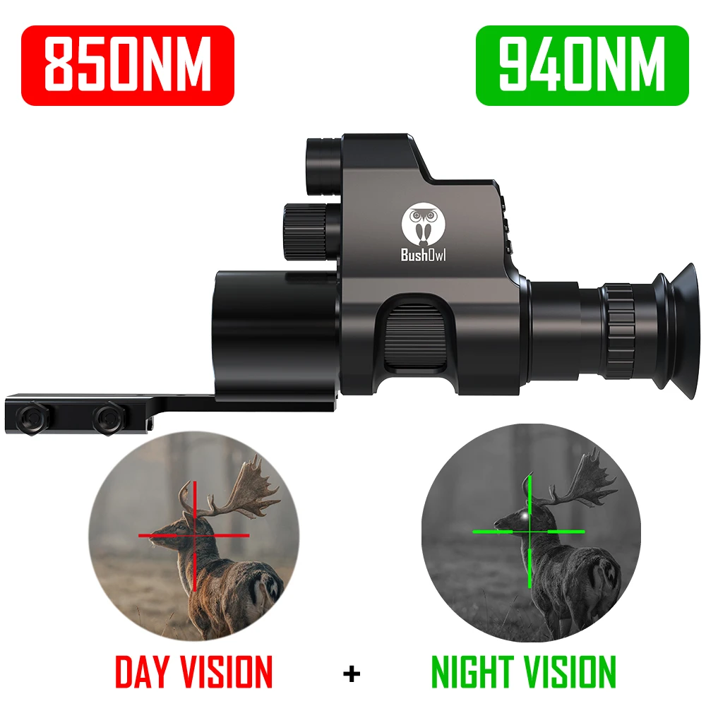 Bushow NV008 Riflescope penglihatan malam, kamera Video IR 1080p inframerah monokular cepat jepit, Crosshair dapat disesuaikan