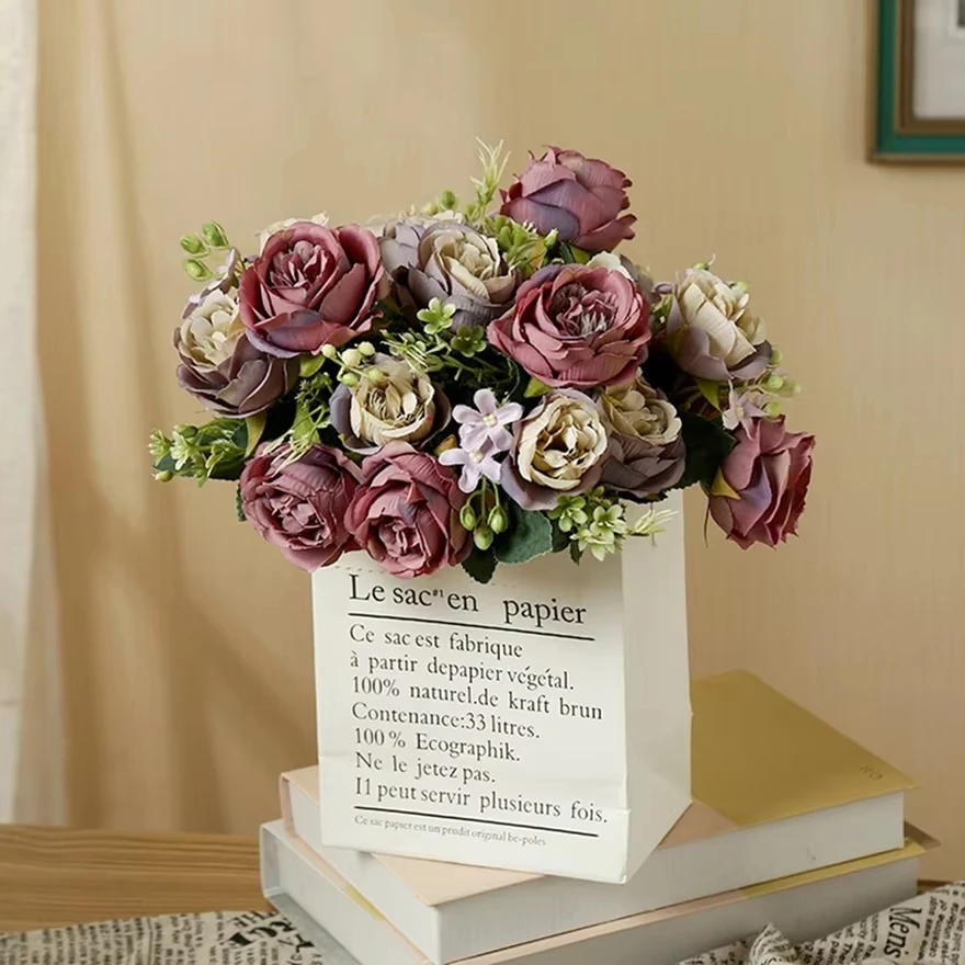 Künstliche Blumen Seidenrosen für Außenbereich Garten Valentinstag Brautstrauß Hochzeitskranz Heim Zimmer Tisch Gartendekoration DIY Geschenke Requisiten