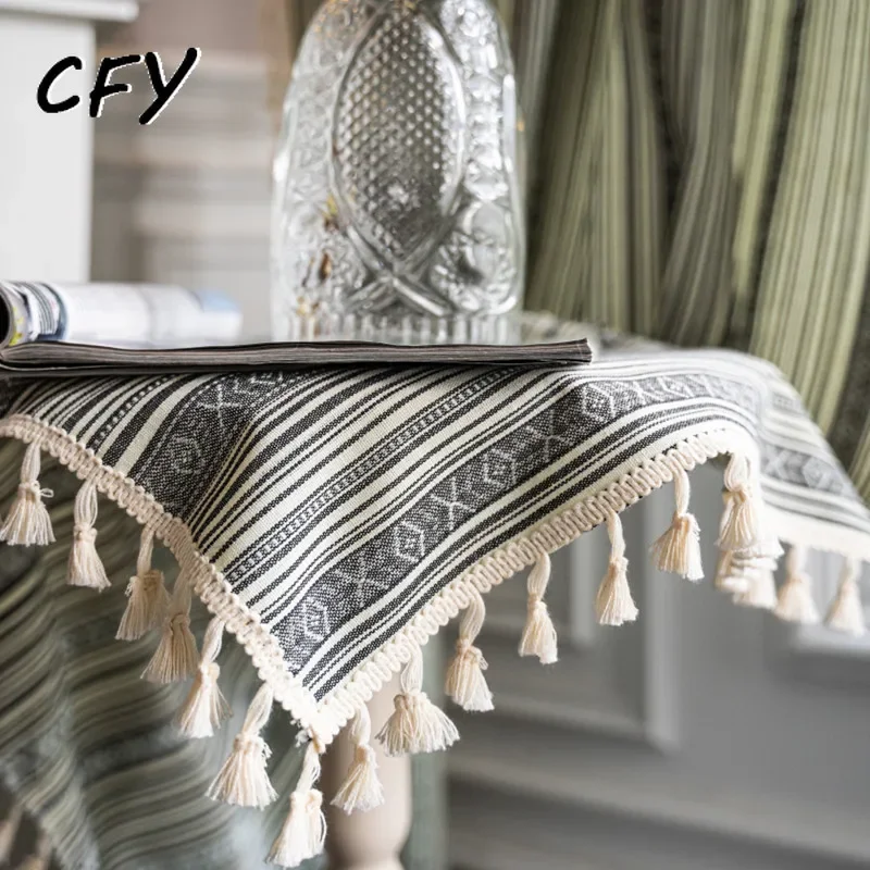 

American Cotton Linen Green Stripe Curtain Thick with Tassels Curtains for Living Room Valance for The Luxury Living Room