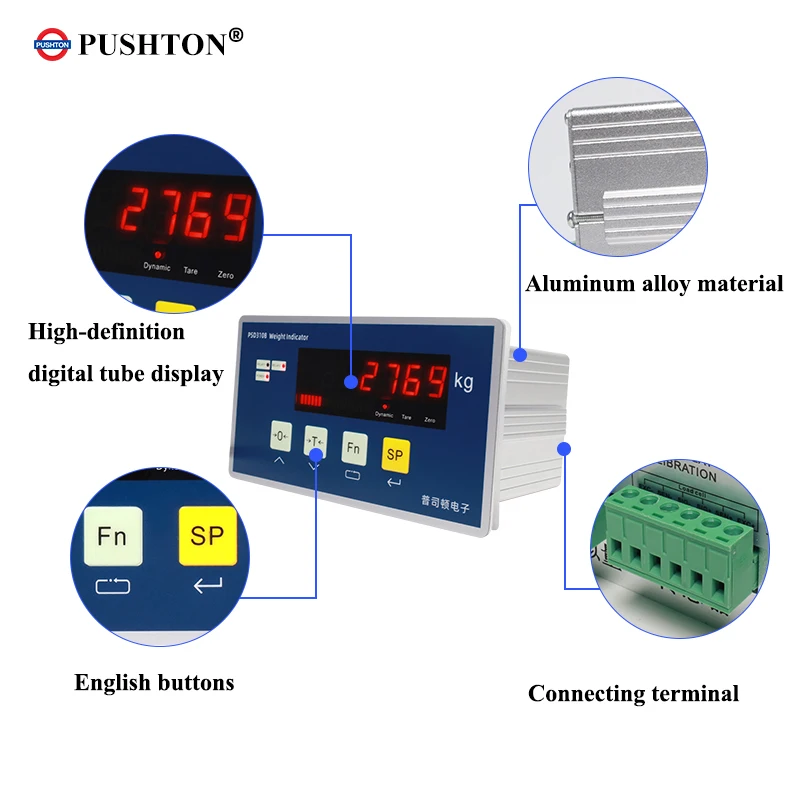 Przemysłowy kontroler wagowy z cyfrowym wyświetlaczem, alarmem przekaźnikowym, miernikiem i wyświetlaczem wagowym z komunikacją 485 do sterownika PLC.