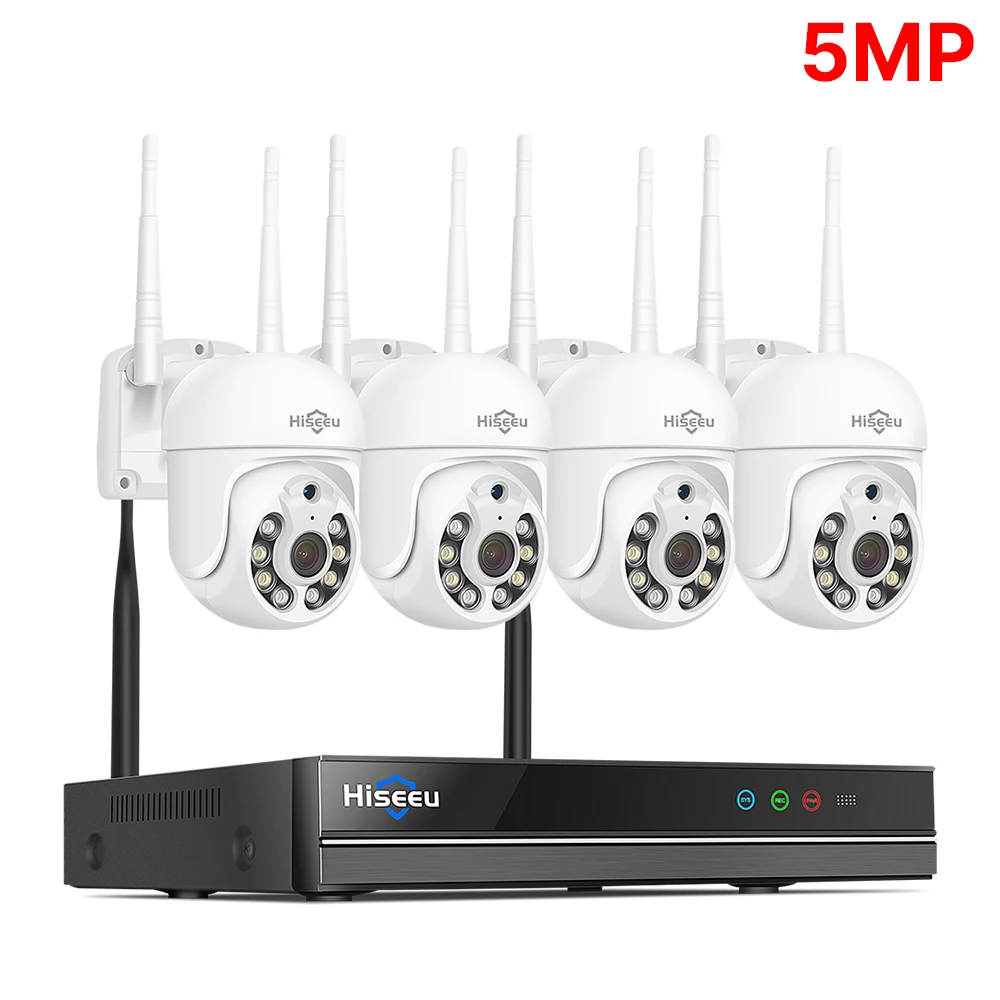 Hiseeu 5MP WiFi CCTV Camera Beveiligingssysteem Kit 10CH NVR Recorder Set P2P Outdoor Draadloze IP-camera's Videobewakingssysteem