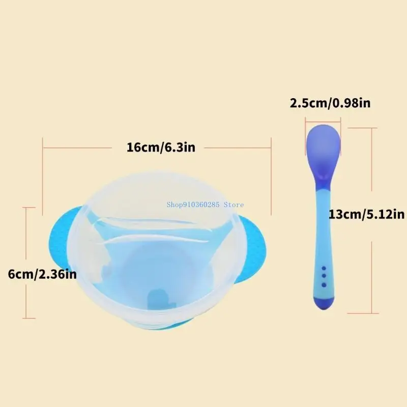 Bộ bát và thìa hút trẻ K9FF Phụ kiện bộ đồ ăn có nắp để làm quen với chất rắn cho bé từ 6 tháng tuổi trở lên