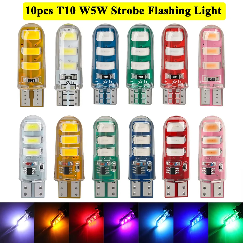 10x T10 W5W Strobe Light Canbus 5630 6smd LED Bulb For Car Side Clearance Lamp Width Light Stroboscopic Clearance Indicator 12V