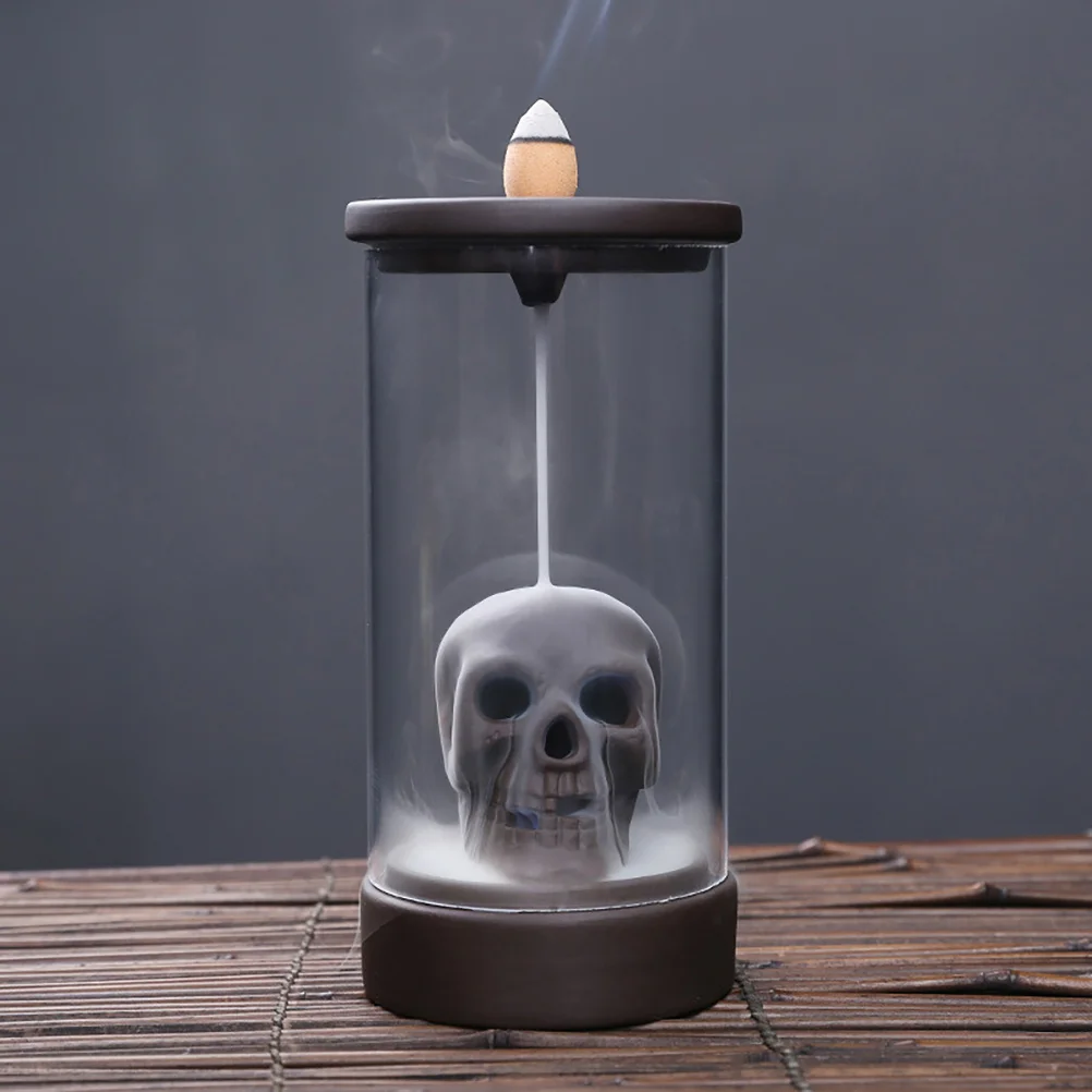 

Ceramic Skull Incense Burner Waterfall Smoke Effect Aromatherapy Furnace for Office Living Room Meditation Aromatherapy Furnace