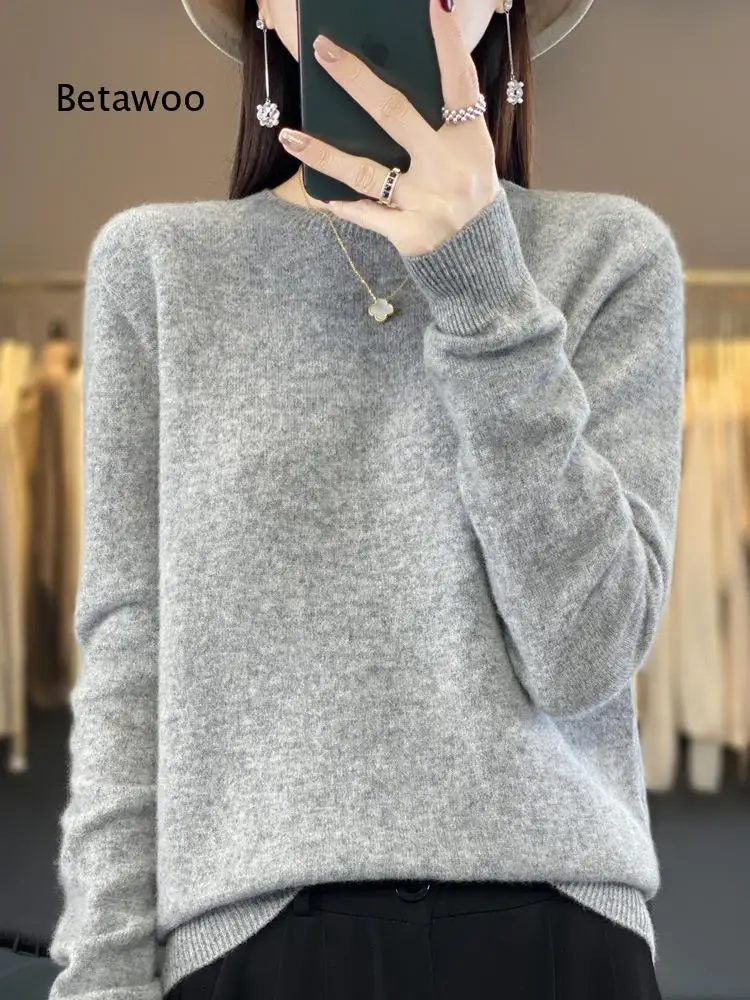 Women Seamless Wool Knit Sweater Round Neck Pullover Relaxed Fit Soft Knit Base Top Suitable For Spring Autumn Winter Daily Out