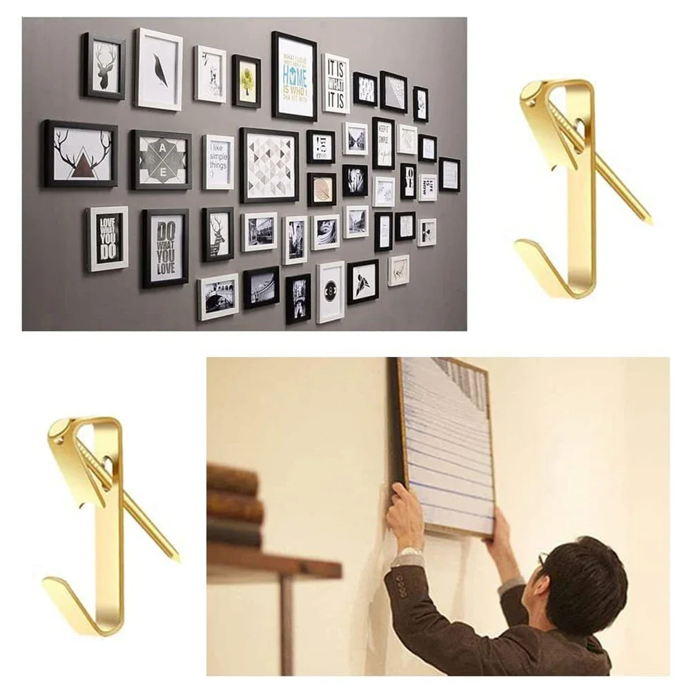 30Sets 20LB Golden Heavy Duty Picture Hangers with Nails Photo Frame Hooks Drywall Oil Painting Mirror Picture Hanging Hook