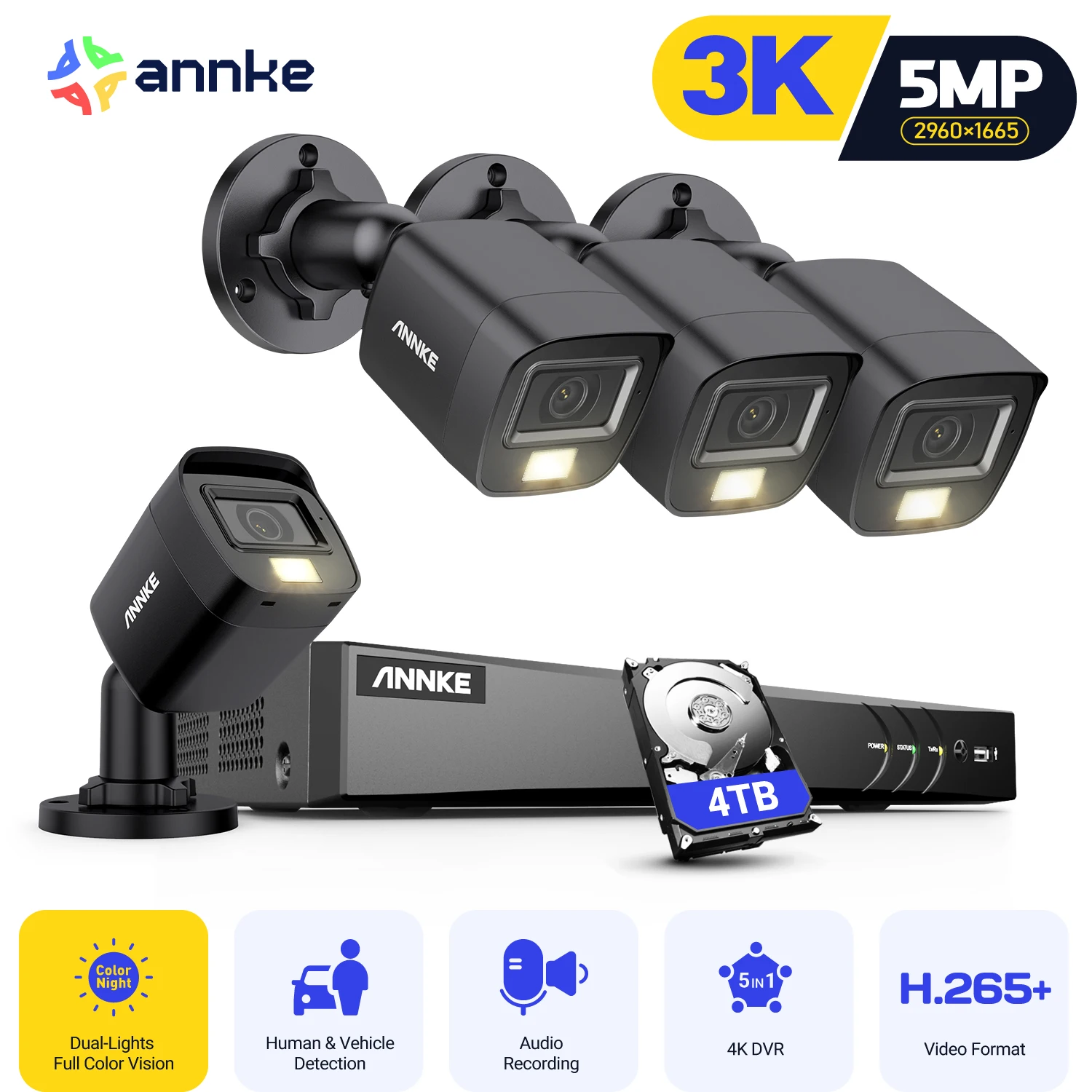 ANNKE 8CH 5MP Security Camera System 5MP Lite 5IN1 H.265+ DVR With 4PCS 5MP PIR HD EXIR Dome IP67 Surveillance CCTV Kit