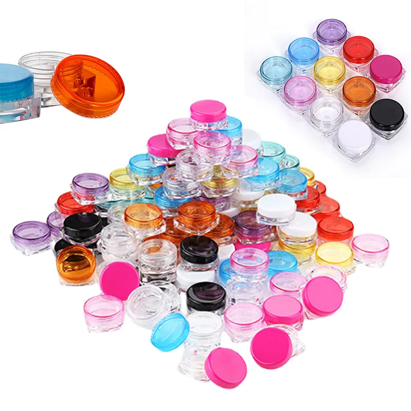 10pcs Empty Mini Plastic Cosmetic Jars Square Base 3g 5g Face Cream Sample Bottles Eyeshadow Cosmetics Travel Refillable Bottles