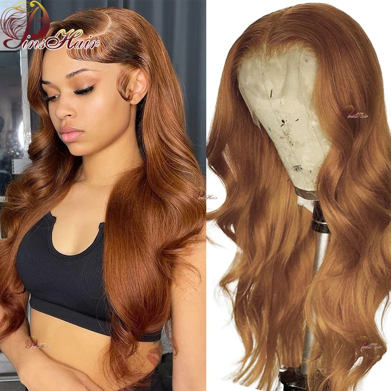 Honey Blonde Lace Front Human Hair Wigs #30 Ginger Brown Body Wave 13x6 Transparent Lace Frontal Wig Pre Plucked For Women 34''