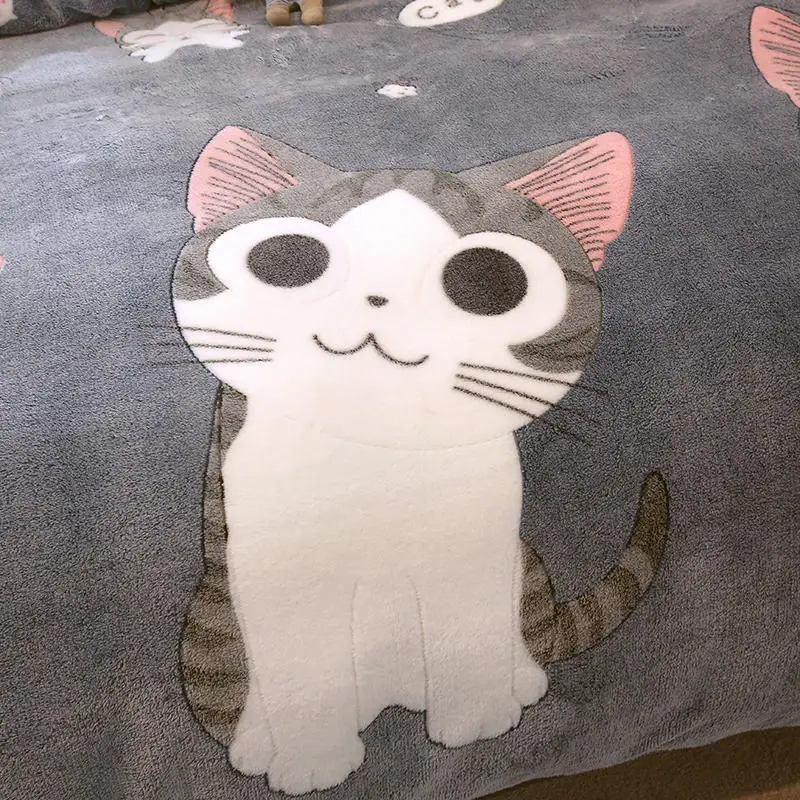 Bonenjoy 1pc Flannel Duvet Cover Cartoon Cats Quilt Cover for Kids Winter Warm housse de couette220x240cm (without pillowcase)