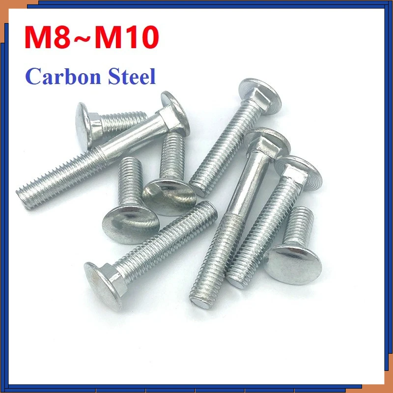 Guangluo Carbon Steel Galvanized Full/Half Tooth Bolts M8 M10 Round Head Square Neck Screws Machine Bolts Fastening L=12~150mm