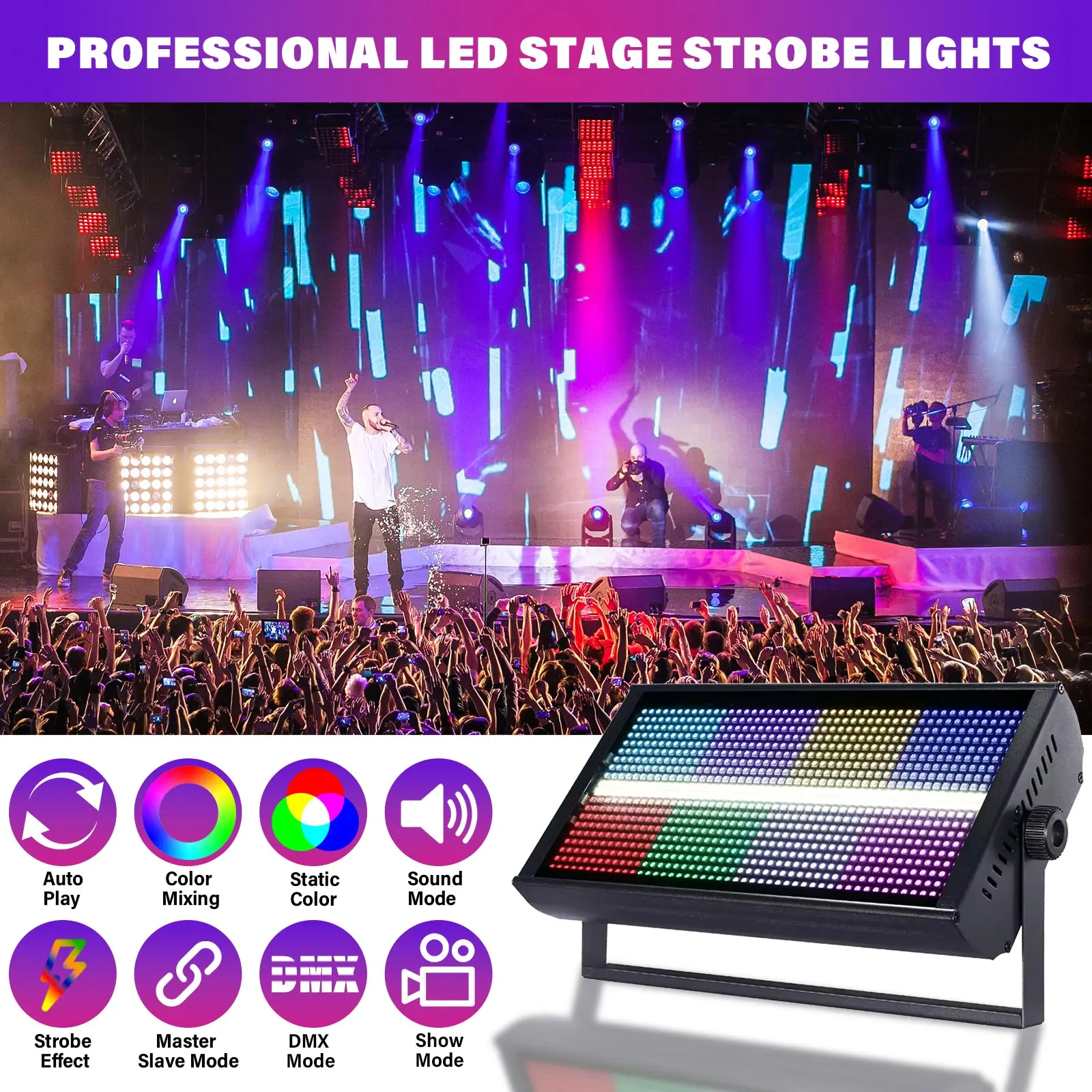 LED Stage Strobe Light 2in1 W+RGB Stage Effect Light For Parties Strobee DJ Disco Club Bar Family Gathering High Bright Flashing